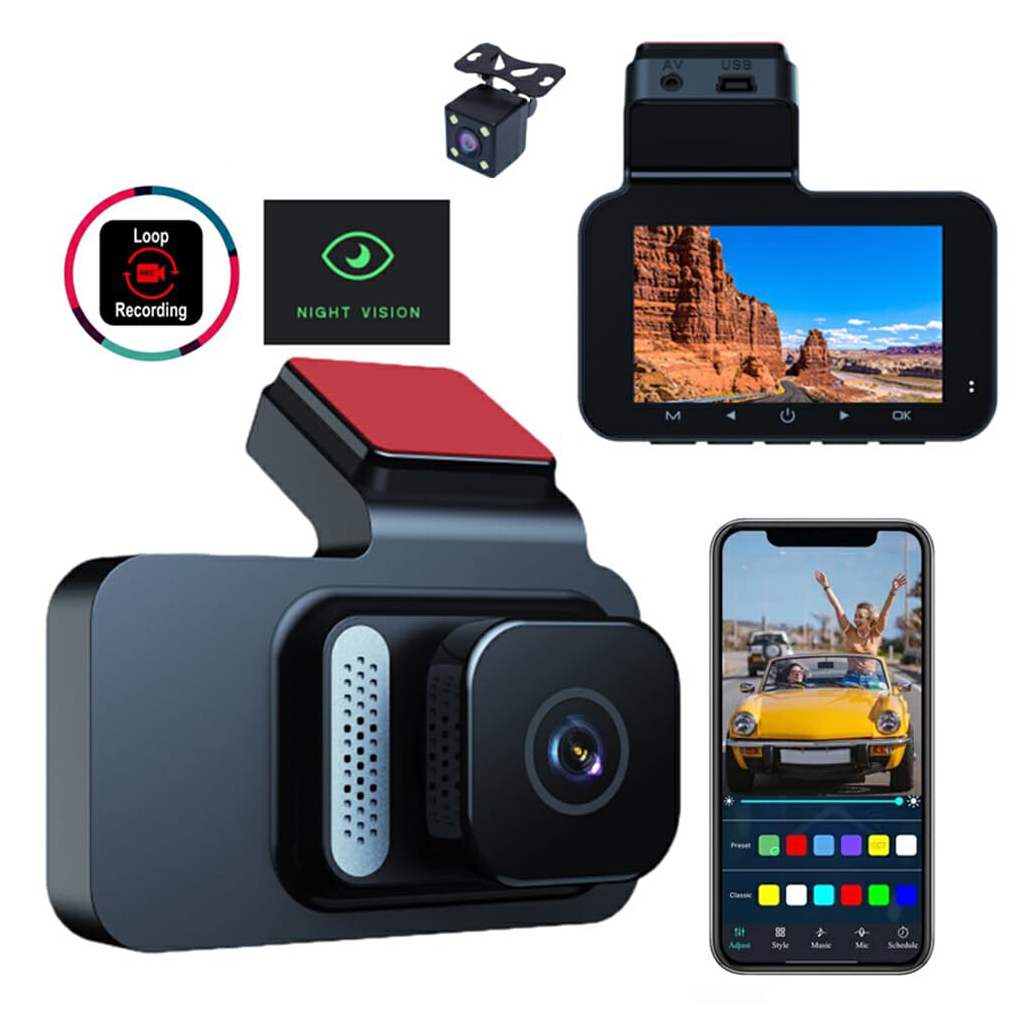 Caméra de voiture WiFi 1080P – Double objectif avec écran IPS 3